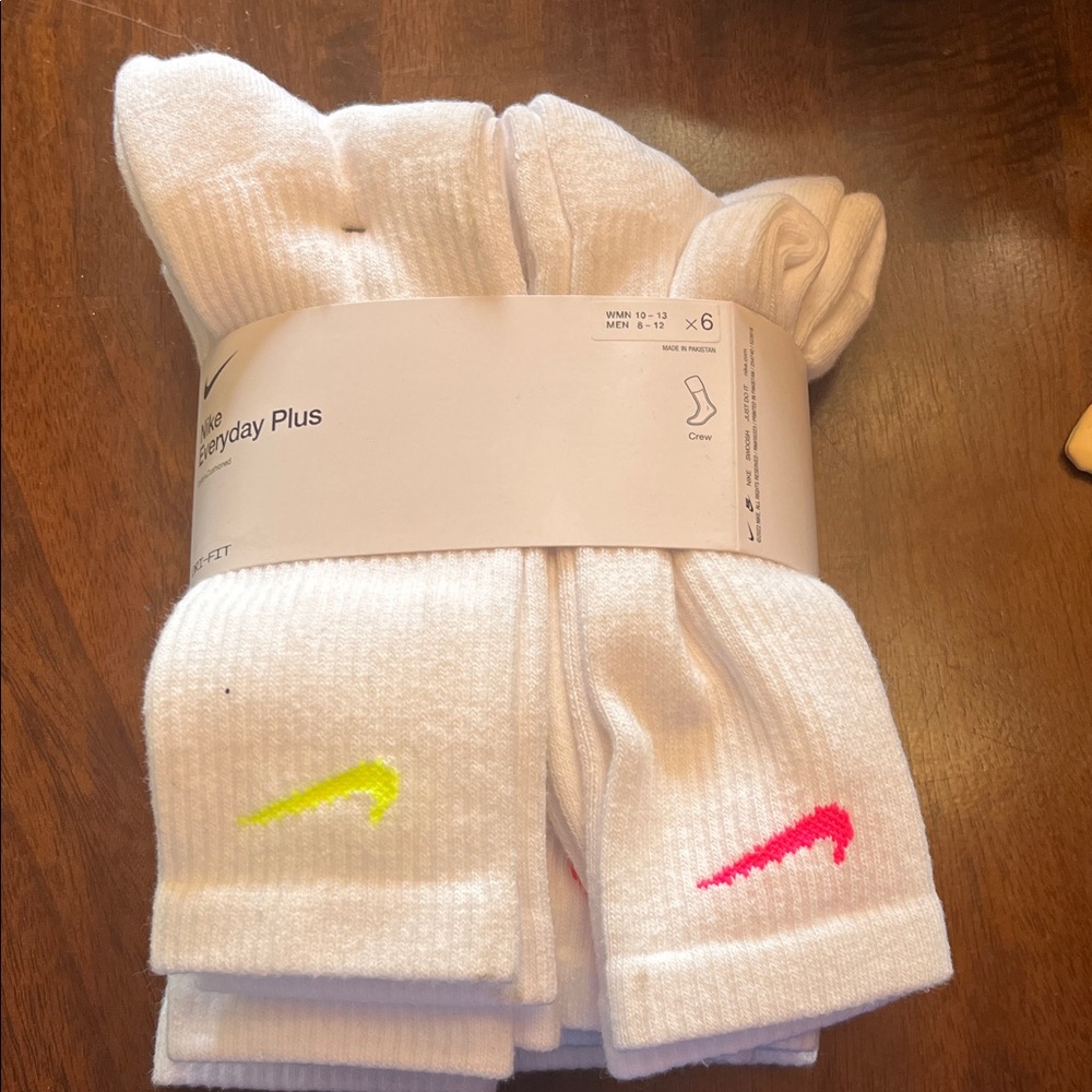 Nike Everyday Plus White Crew Socks with Neon Accents